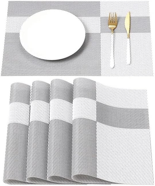 Weave Plaid PlacematsTable Coasters Washable Heat Insulation Non-Slip Woven Vinyl Table Mats for Kitchen Dining Room