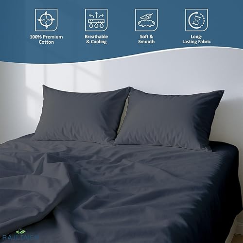 Miniatura 3 de Rajlinen Juego de sábanas de algodón egipcio de 600 hilos, 4 piezas para cama Queen, súper suaves, transpirables y refrescantes con bolsillo
