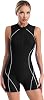 Women One Piece Athletic Swimsuit Zipper Front Sleeveless Boyleg Swimwear Bathing Suit
