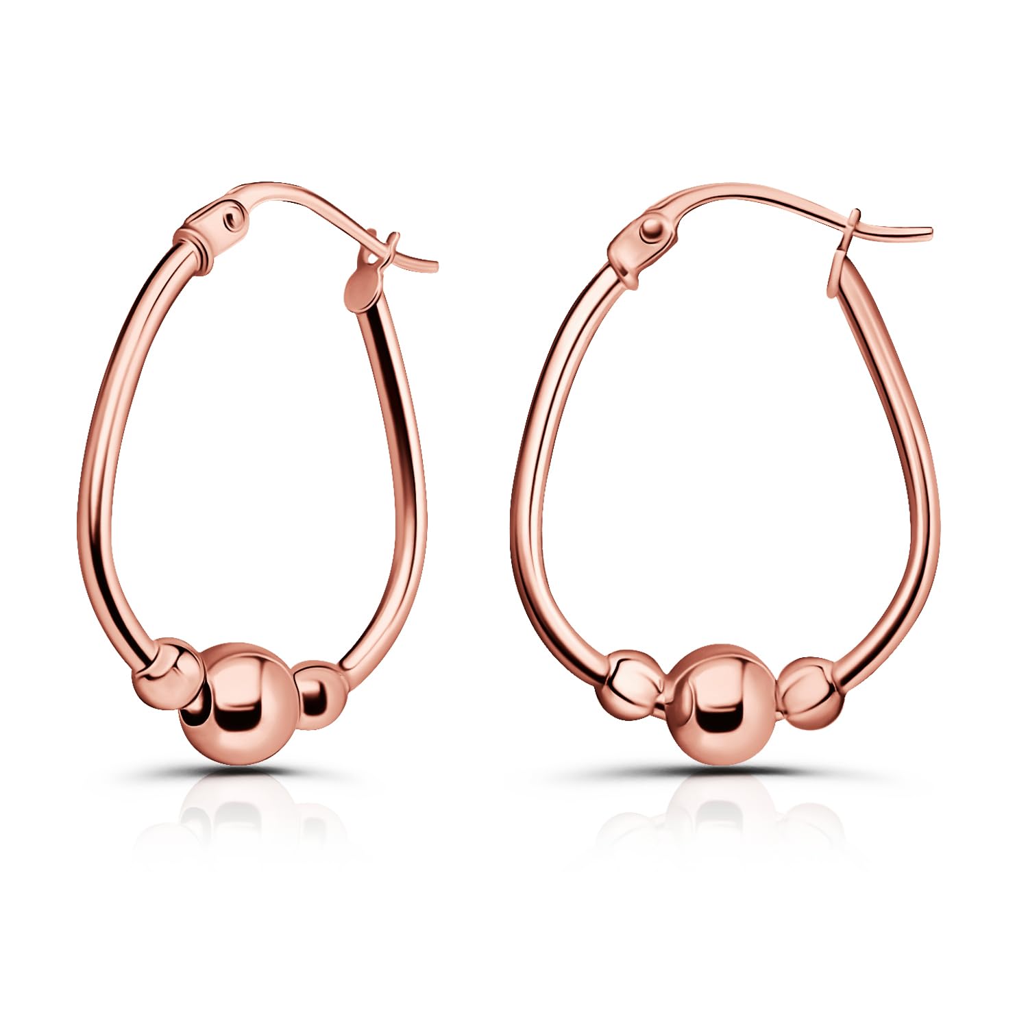 Hoops & Loops 925 Sterling Silver Beaded Hoop Earrings for Women, 18mm & 30mm Ball Bead Dangle Click-Top Hoops, Two-Tone 14k Gold, Rose Gold, Black