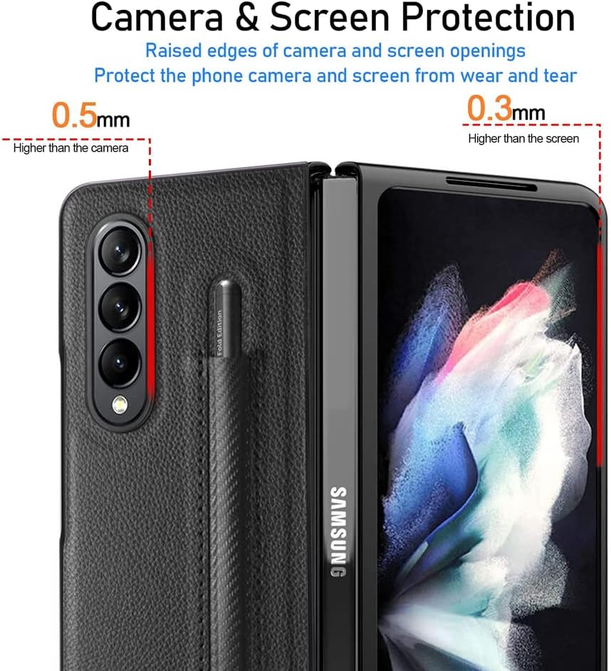 SHIEID Z Fold 3 Case with S Pen Holder, Z Fold 3 Case with Screen Protector, Supports Wireless Charging, Fit Samsung Fold 3 Case, Plaid Gray