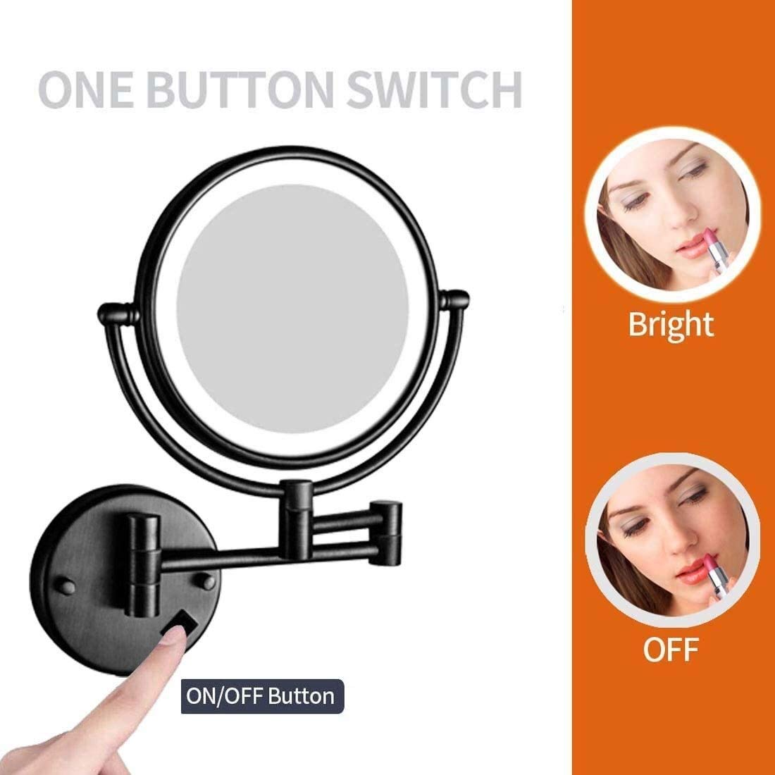 Specchio Trucco Specchio per trucco da parete illuminato con ingrandimento 5X, specchio cosmetico per montaggio a parete con luci ingranditrici, specchio cosmetico a 360 gradi a doppio lato da 8"