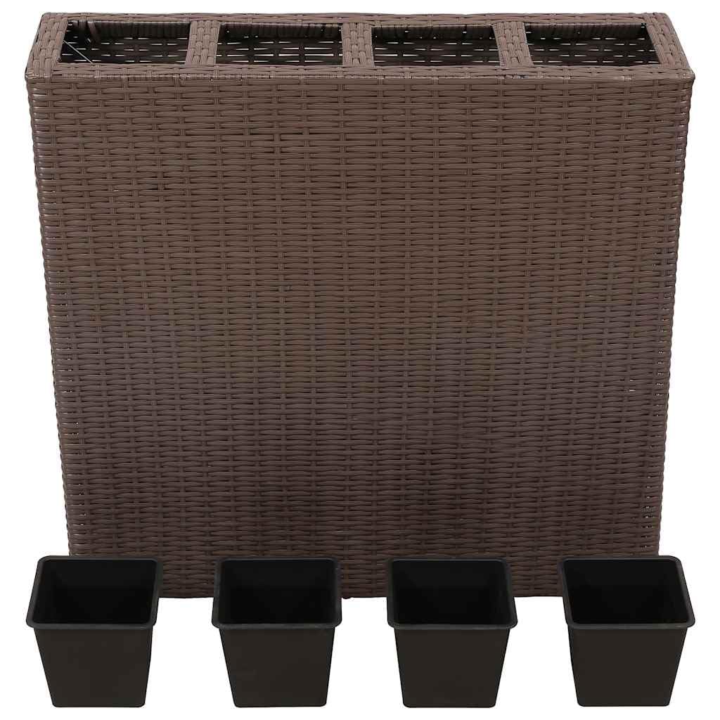 Cama elevada de jardín con 4 macetas de resina trenzada marrón, maceta de jardín, bandeja de plantación para cultivar flores plantas suculentas, terraza, patio y balcón