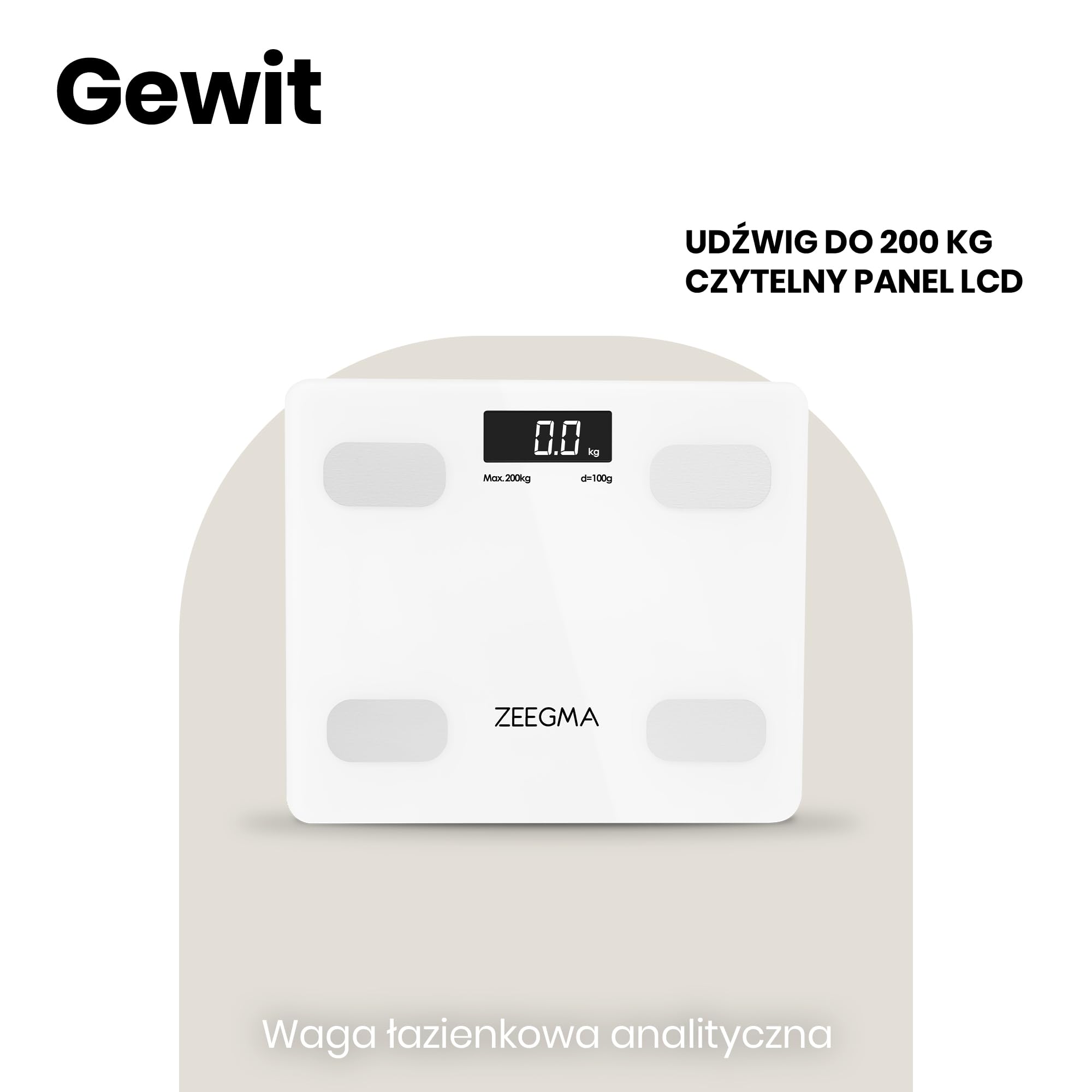 Zeegma ZE-GEWIT Waga Łazienkowa, Szkło, Biały