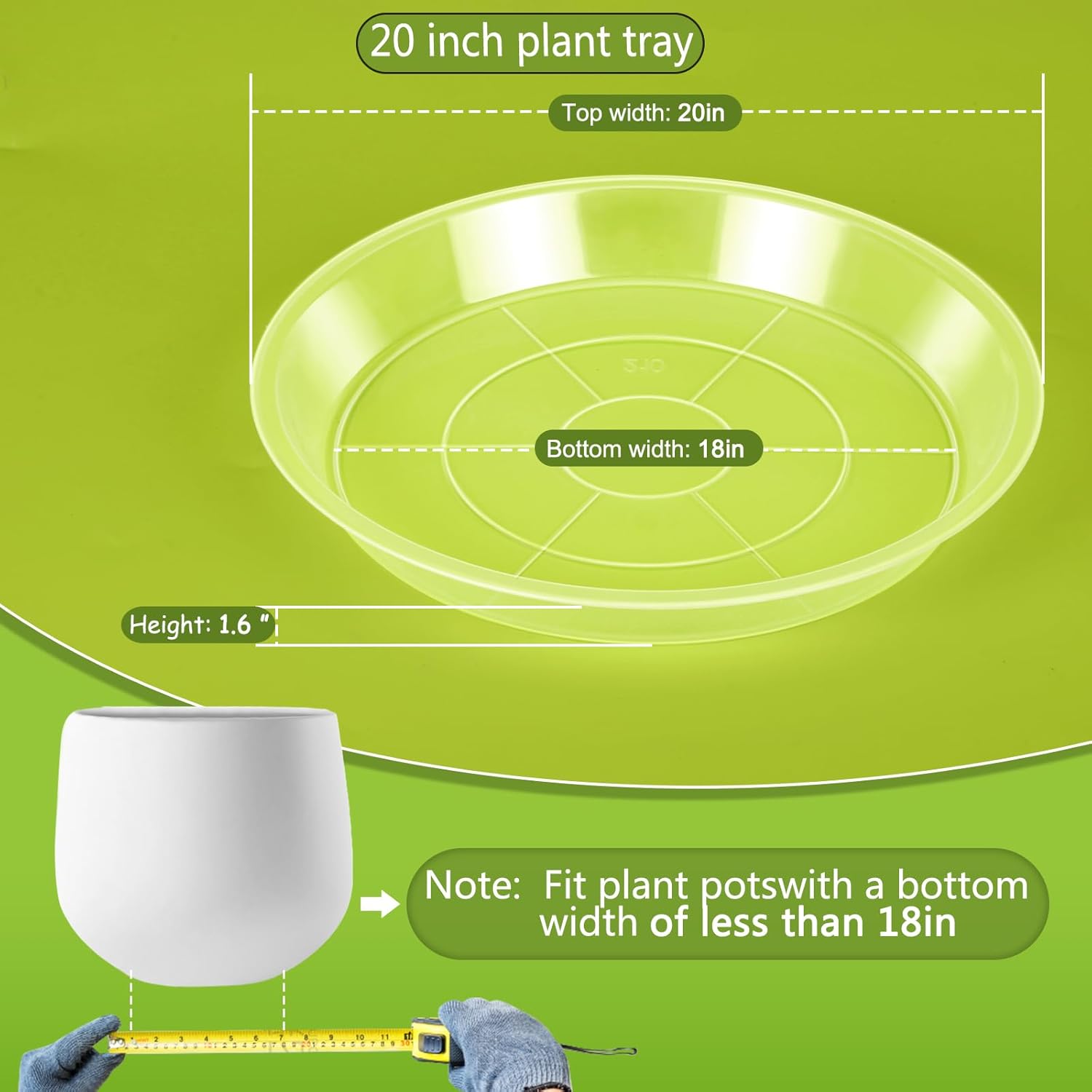 4 6 8 10 12 14 16 18 20 22 Inch Clear Plant Saucer, 5 Pack Durable Plastic Water Catcher Trays for Flower Pots, Plant Drip Trays for Indoor Outdoor Planter(20inch)