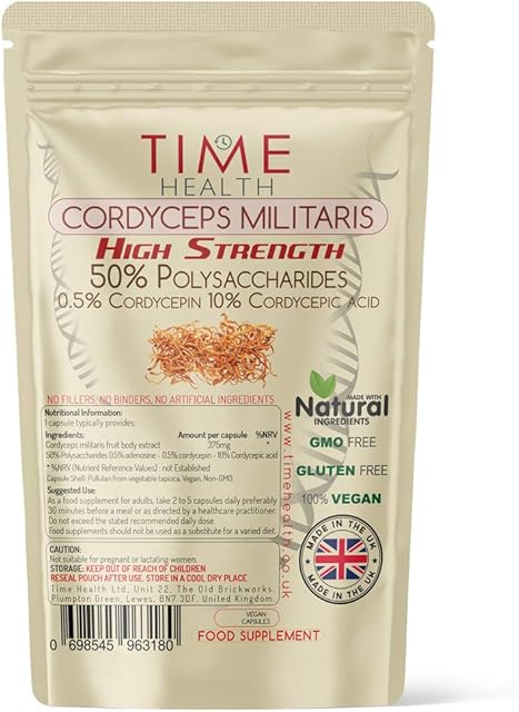 Cordyceps militaris High Strength 50% Polysaccharides / 10% Cordycepic Acid / 0.5% Cordycepin (120 Capsule Pouch)