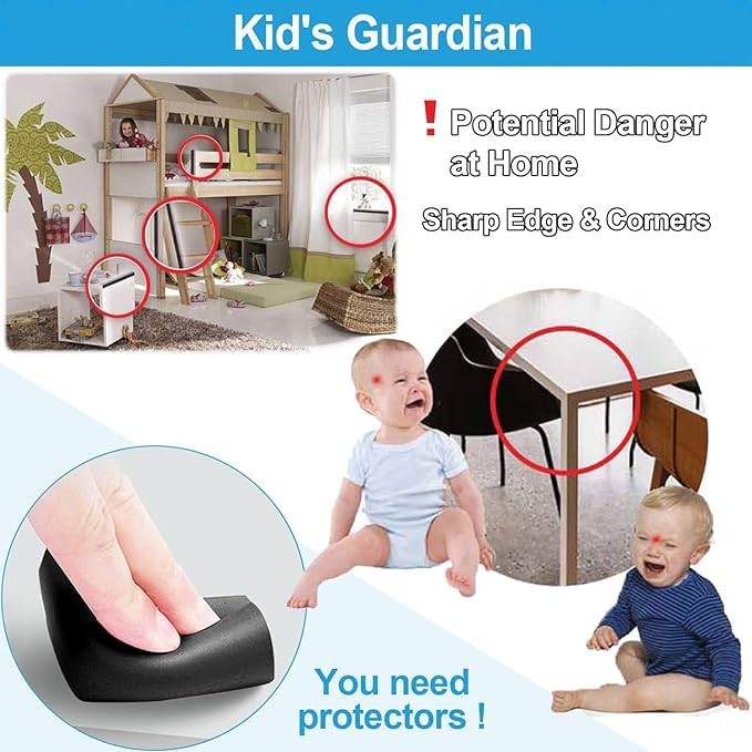 Image of 8 Pack Large Table Corner Protector for Kids, Baby Proofing Soft Rubber Foam Cushion Corner Covers, Heavy-Duty Corner Bumper Guards for Furniture Stair Cabinet Fireplace - Pre-Taped, Light Brown