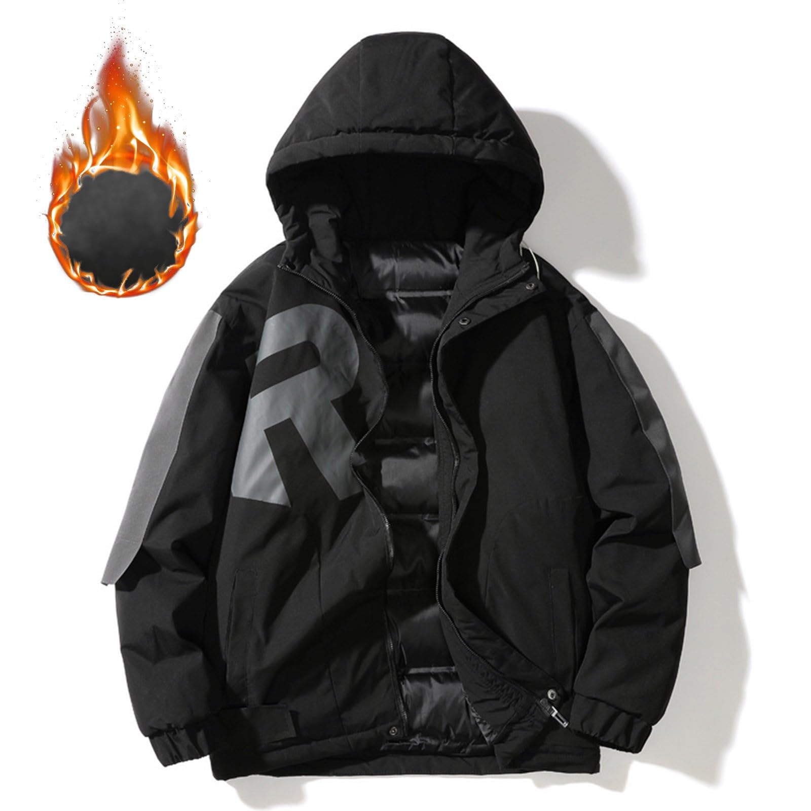 Generisch Piumino da uomo con cappuccio, spessa giacca trapuntata con cappuccio, calda giacca invernale Puffy, giacca invernale, giacca buffer, casual, antivento, per attività all'aria aperta, giacca