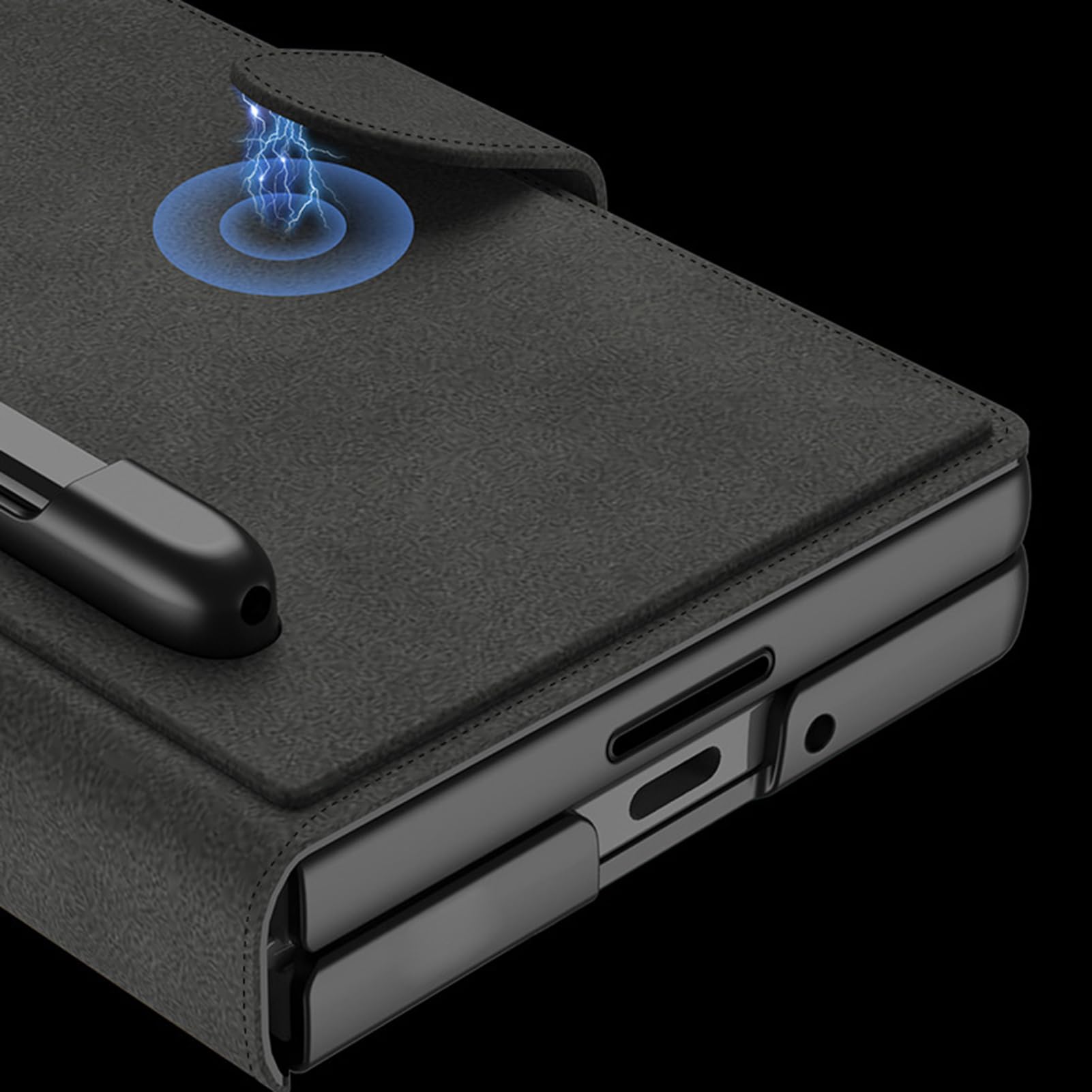 Custodia in pelle per Samsung Galaxy Z Fold 8 Ultra, pellicola protettiva a portafoglio con portapenne, custodia flip in fibra di carbonio, nero
