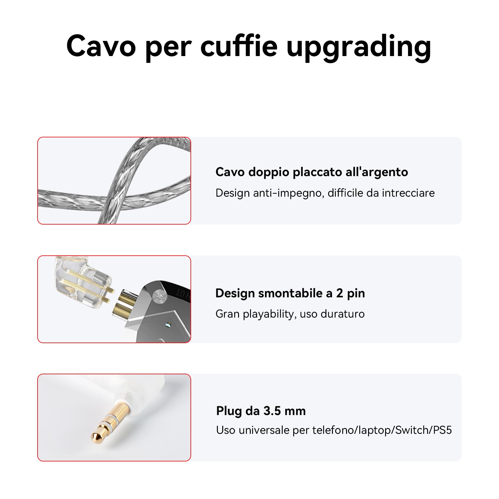 Yinyoo KZ ZS10 Pro Auricolari In Ear Monitor Cablati, 4BA 1DD Cuffie IEM Ibridi con Piastre Acciaio,con Cavo 2 Pin 3.5mm 4 Paia di Gommini per Musicisti