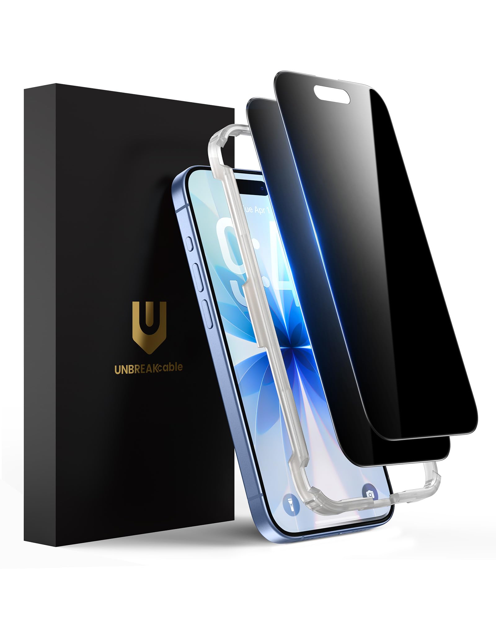 UNBREAKcable Privacy Screen Protector for iPhone 17, Shatterproof Tempered Glass [True 28°Anti Spy] [9H Hardness] [Easy Installation Frame] Private Protector for iPhone 6.3inch-2 Pack