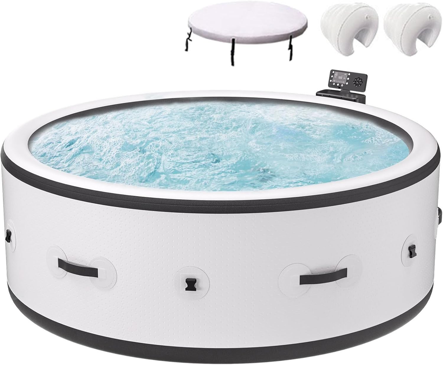 Hot Tub, Large Whirlpool Tub for 4-6 People, Heated to 104℉, 206 Cm in Diameter, 500 Gallons, with 150 Bubble Jets, Suitable for Patios, Gardens, and Outdoor Areas.