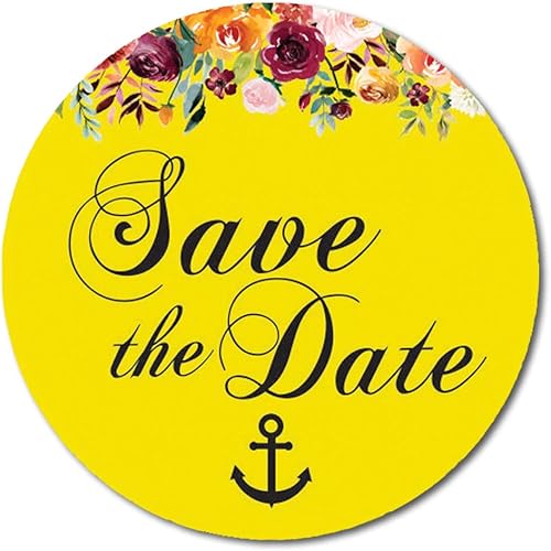 Darling Souvenir 45 piezas amarillo redondo floral & Anchor Save the Date pegatinas DIY sobre Sellos - 1.6 pulgadas Darling Souvenir 45 piezas amarillo redondo floral & Anchor Save the Date pegatinas DIY sobre Sellos - 1.6 pulgadas