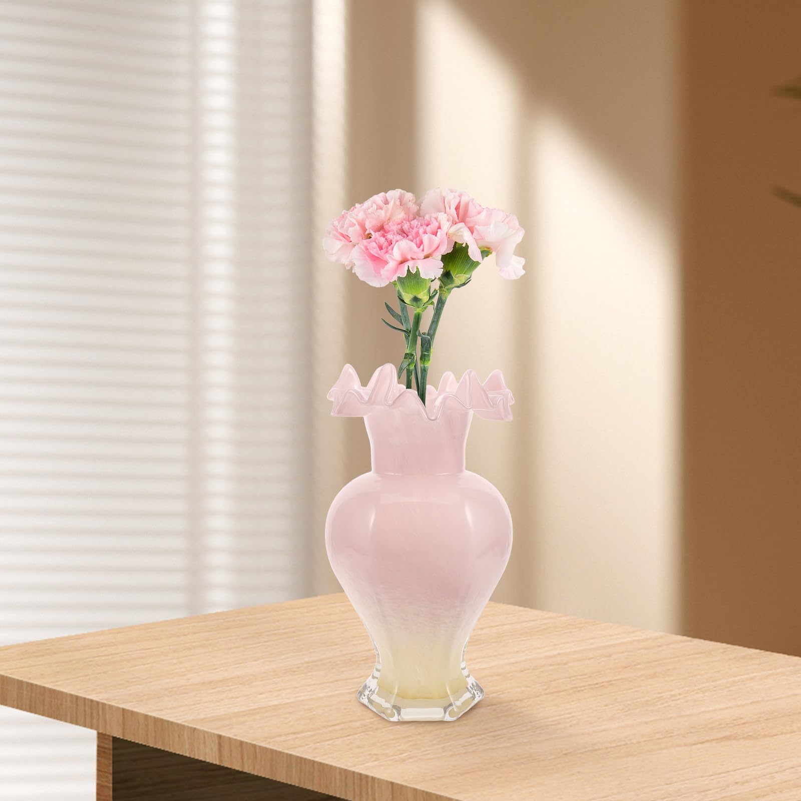 Kreative Wellenöffnung Glasvase Rosa für Wohnzimmer und Tischdeko