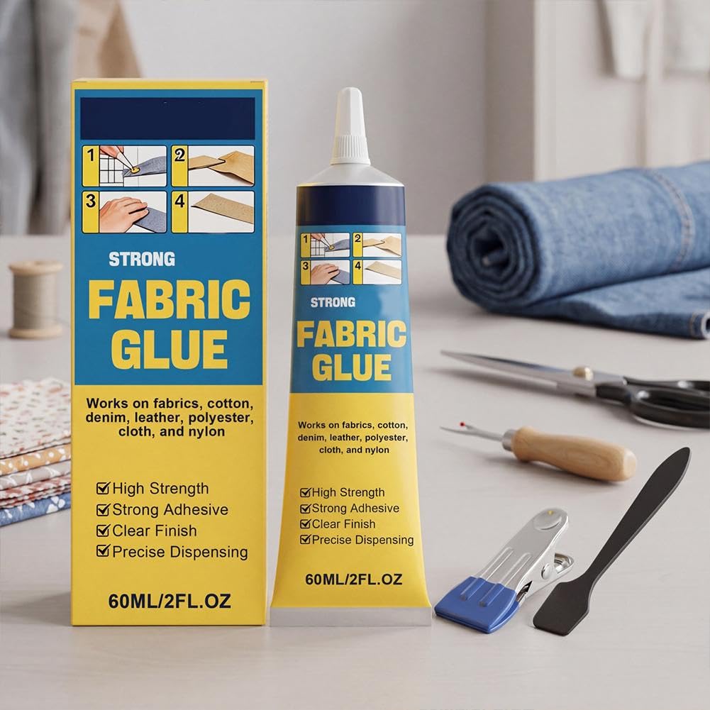 Fabric Glue Permanent, Washable Clothing Glue for All Fabrics, Clear Clothing Glues, for Leather, Denim, Cotton, Polyester, Ideal for Quick Patches, Repairs & Crafts