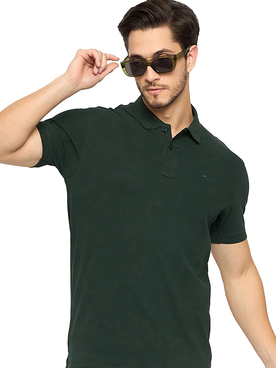 98 Degree North Men's Pure Cotton Solid Polo T-Shirt Has A Half Sleeves & Logo On Chest-REAMNM9777-D.Green-image-32