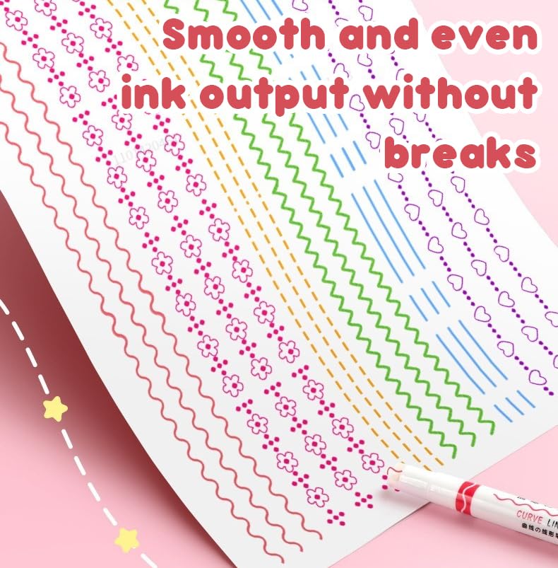 VGRASSP Linear Roller Curve Highlighter Pen Pack Of 6 Pens - Toy Set For Kids And Adults - Includes 6 Different Patterns and 6 Colors - Best For Decorating Scrapbook, Highlighting Text - Image 7 thumbnail