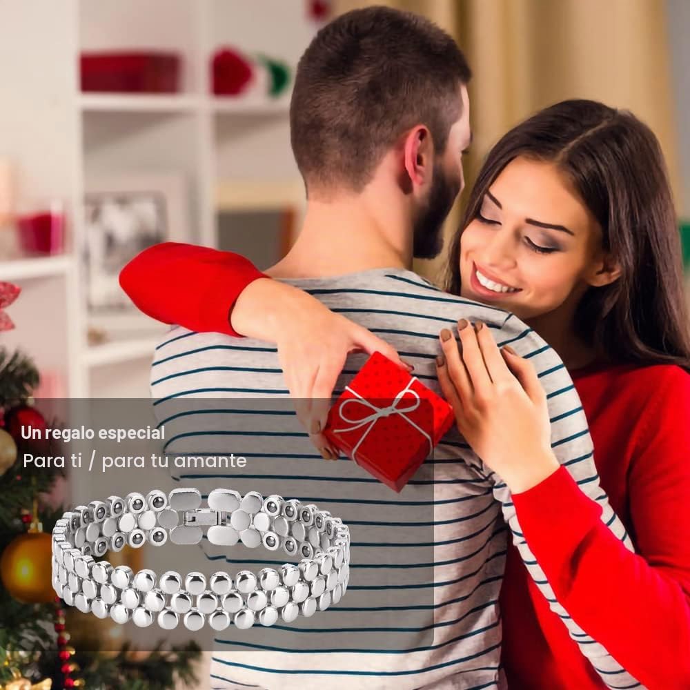 JEROOT Pulsera Magnética de Titanio Con Circonita Para Mujer, Energetix 4mm Con Herramienta de Ajuste y Caja de Regalo (3500 Gauss)
