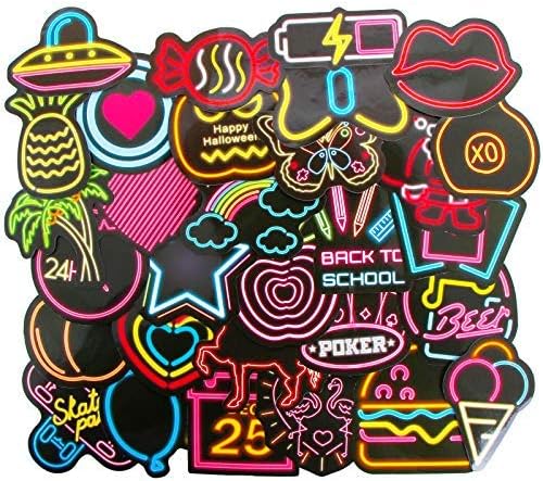 YAMIOW Waterproof PVC Vinyl Stickers for Skateboard Guitar Bike Motorcycle Car Luggage Phone Luggage Guitar Decal Graffiti Stickers (50 pcs for Neon Light Style)