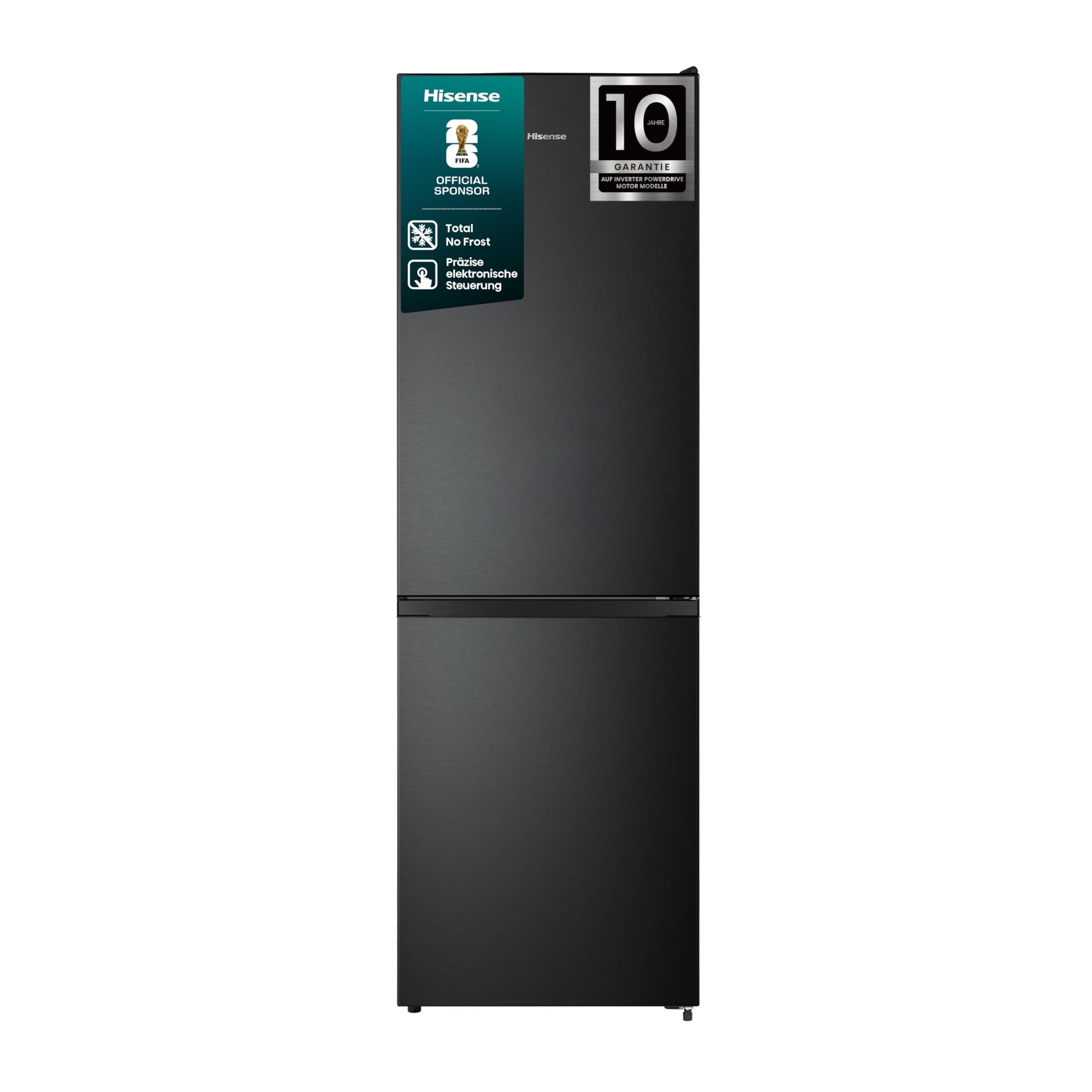 Hisense RB3N300NEFA Kühl- Gefrierkombination/Total NoFrost/Türöffnung bis 90°/Multiflow 360°/Flaschenhalter/FreshZone/304L (207+97)/Advanced/BxHxT: 59,5×186×59cm/ Schwarz [Energieklasse A]