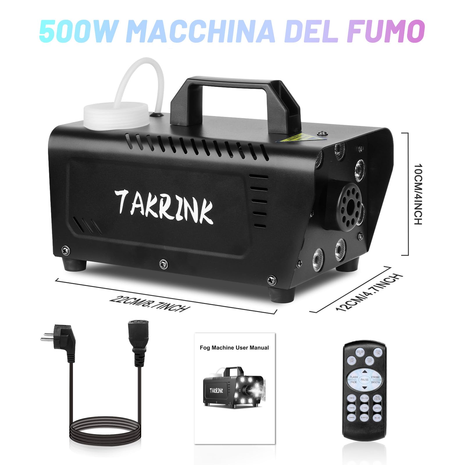 TAKRINK Macchina del Fumo, 900W Macchina del Fumo di Nebbia con 8 Luci LED 16 Colori RGB e Telecomando Wireless, Macchina della Nebbia per il Matrimonio Halloween Natale