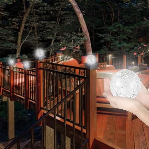 Miniatura 2 de Luces solares para tapa de poste con 2 modos de luz, luces de poste de valla alimentadas por energía solar con lámpara de bola de vidrio agrietado,