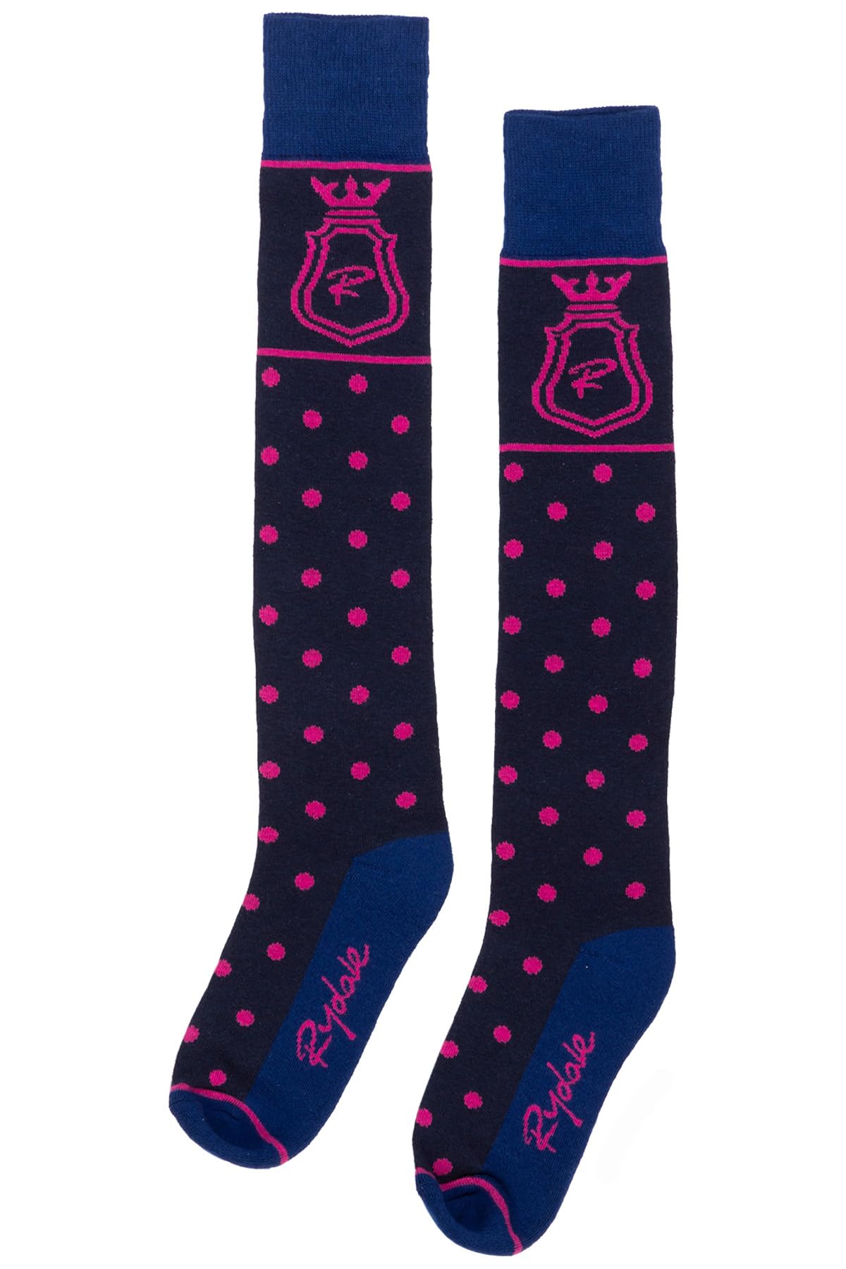 Rydale Women's Polka Dot Navy Knee High Riding Socks Cotton Blend Equestrian Boot Sock Cushioned Sole Long Socks (Polka Dot Navy)