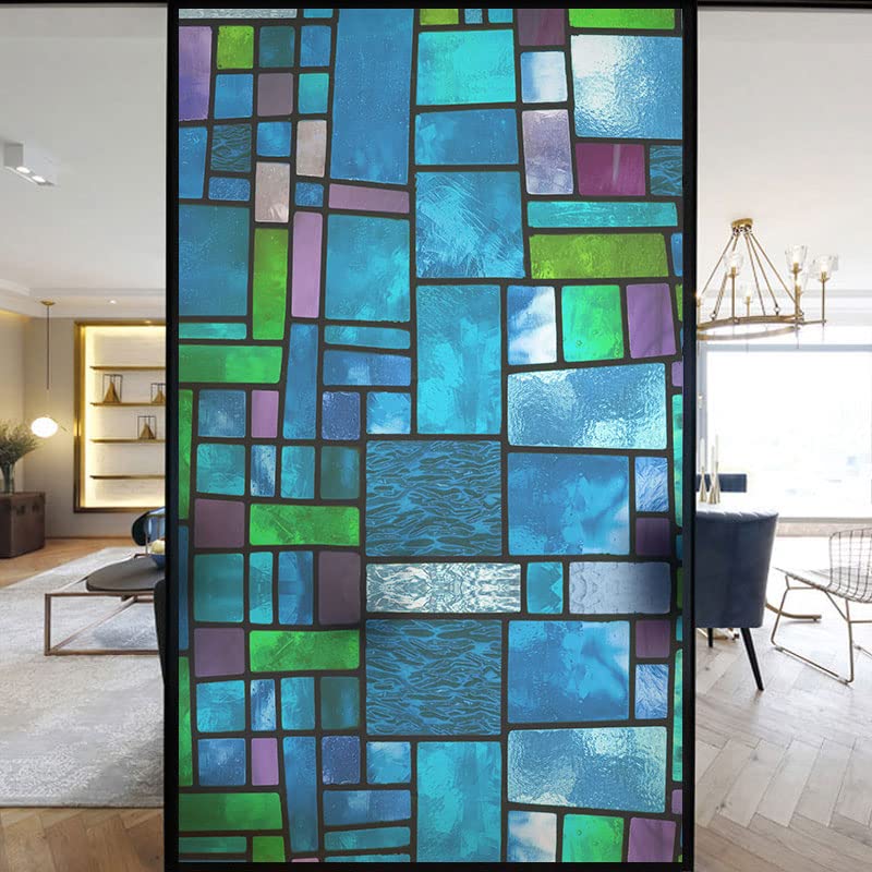 European Church Windows Film Privacy Stained Glass Window Stickers Static Cling Decorative Frosted Window Films UV Blocking Muted Colors Window Coverings (O,60x160cm WxH)