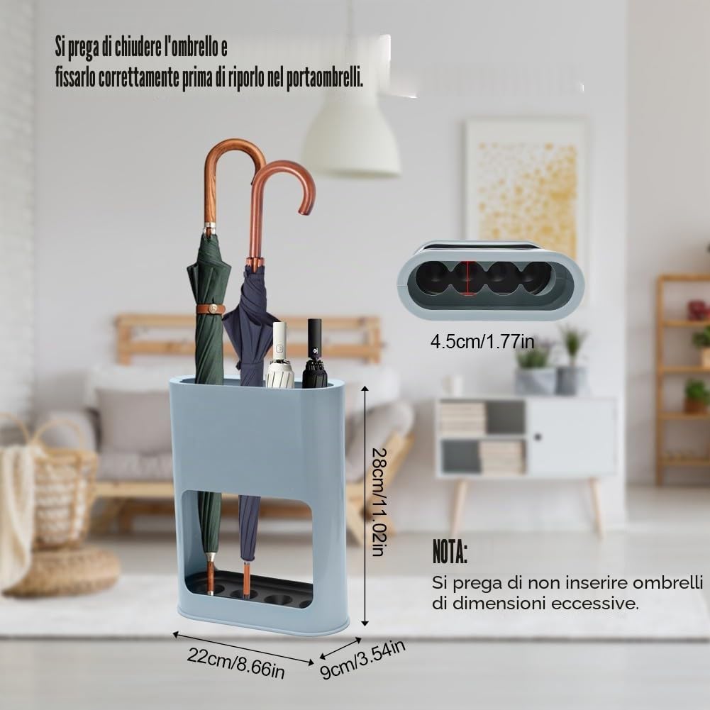 LOMUG Portaombrelli Design Moderno Porta Ombrelli in Metallo, Contenitore per Ombrelli con Vaschetta Scolapioggia Rimovibile, Portaombrelli Autoportante per Casa Ufficio per Ombrelli Lunghi/Corti,Azul