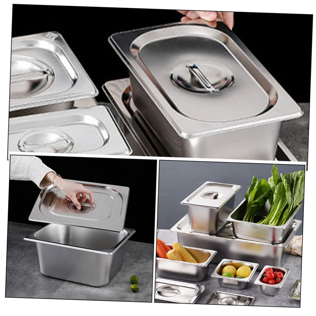 Recipiente de Buffet Rectangular con Tapa, Juego de 2, Acero Inoxidable | Plata, Construcción Robusta y Limpieza Sencilla, Formato para Fiestas y Restaurantes
