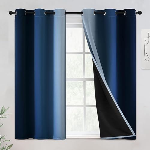 Miniatura 50 de Yakamok - Cortinas opacas 100% de 84 pulgadas de largo, cortinas azules para oscurecer la habitación, cortinas ombré para dormitorio, con ojales,