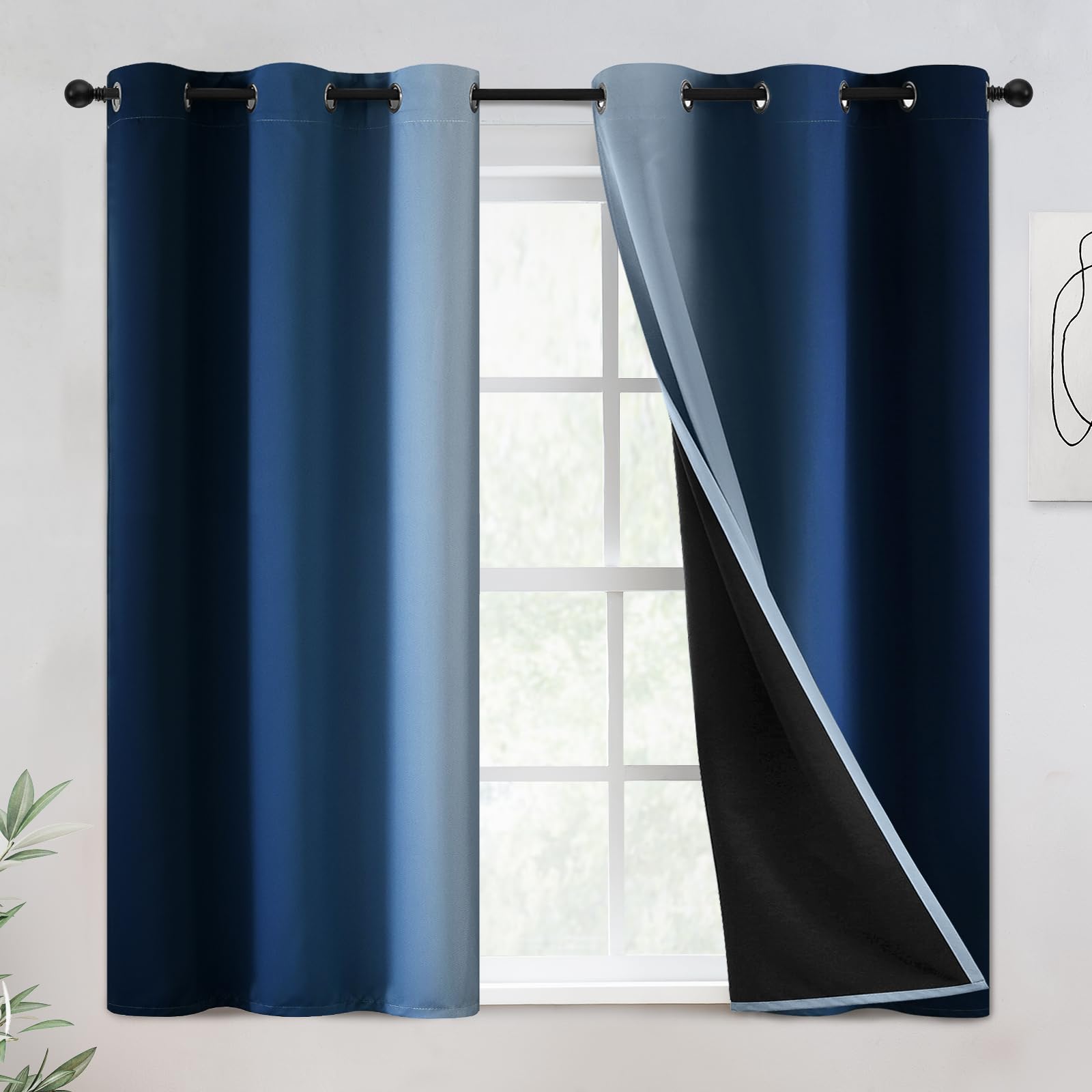 Yakamok Blue Blackout Curtains 45 inches Long for Bedroom — image 1