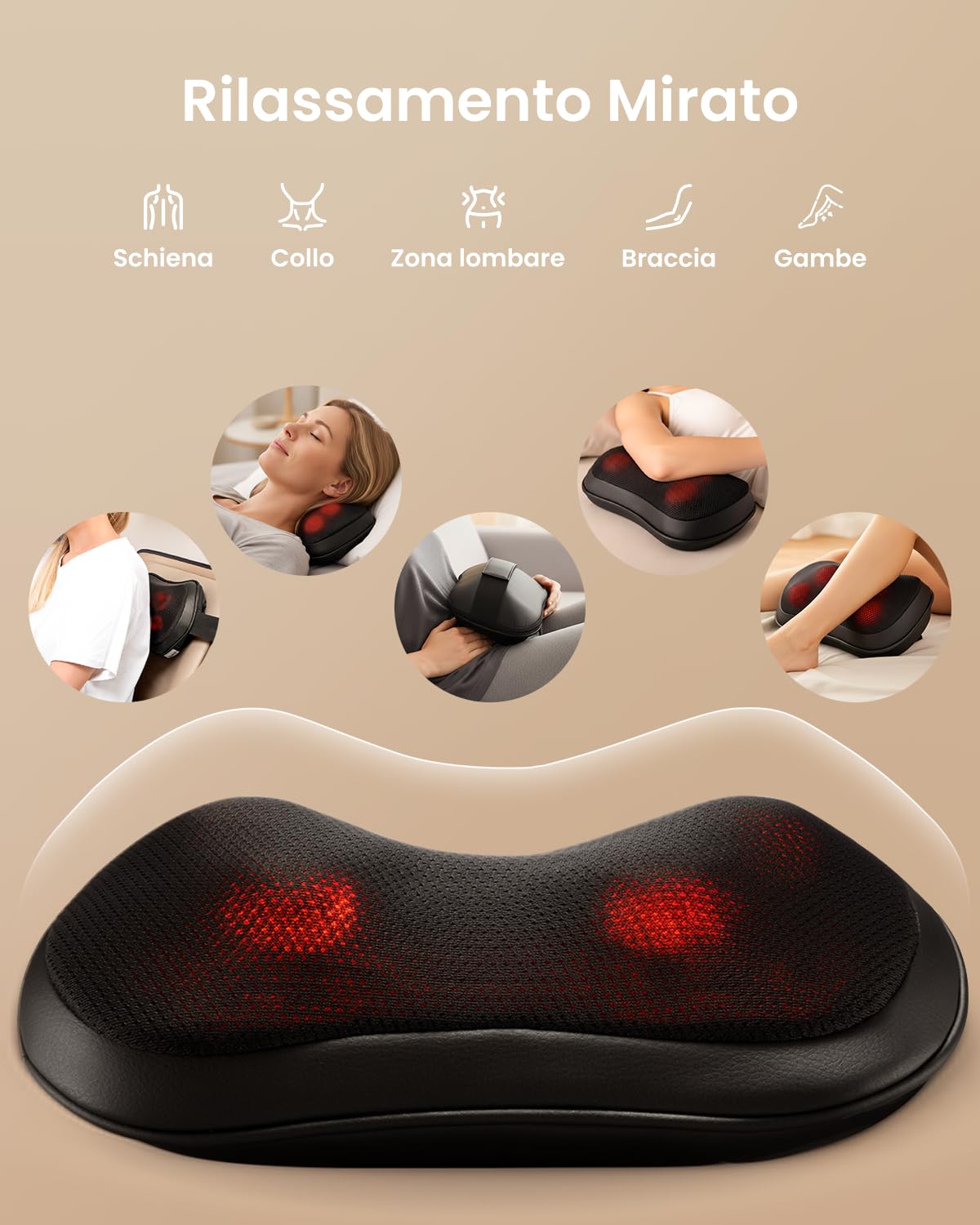 RENPHO Massaggiatore Schiena e Collo, Massaggiatore Cervicale con 3 Velocità, 3D Shiatsu Massaggiatore Cervicale, Cuscino Massaggiante con Riscaldamento, Massaggio Muscolare, Uso a Casa Ufficio