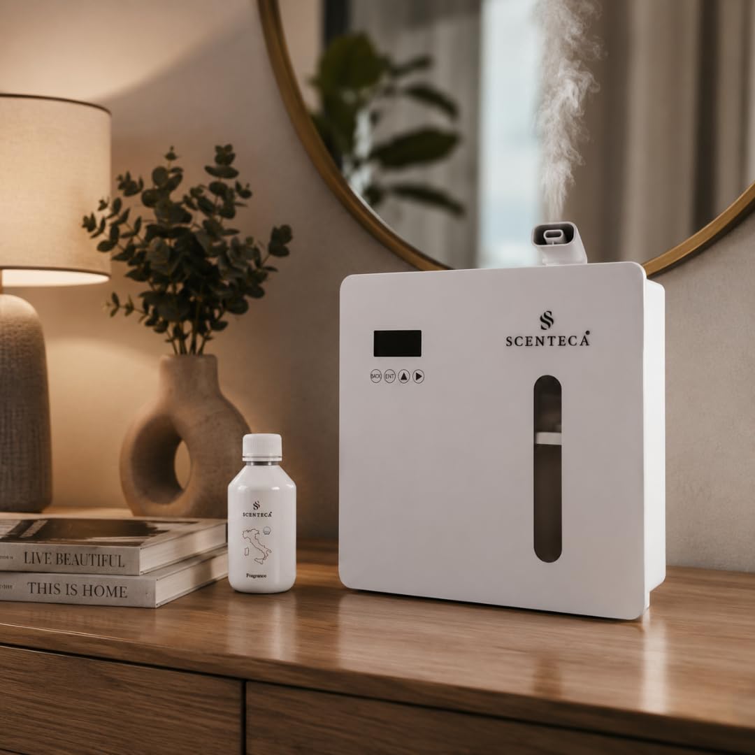 SCENTECA Diffusore elettrico Mod. AD-P7 di oli essenziali a nebulizzazione, con fragranza Tè Bianco e Fiori di Primavera inclusa, copre fino a 300 mq, per casa e ufficio (100 ml)