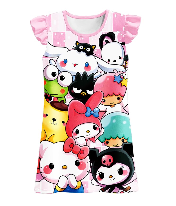 Little Girls Princess Gown Dress Cartoon Printed Casual Wear Birthday for 5-12Y Kid