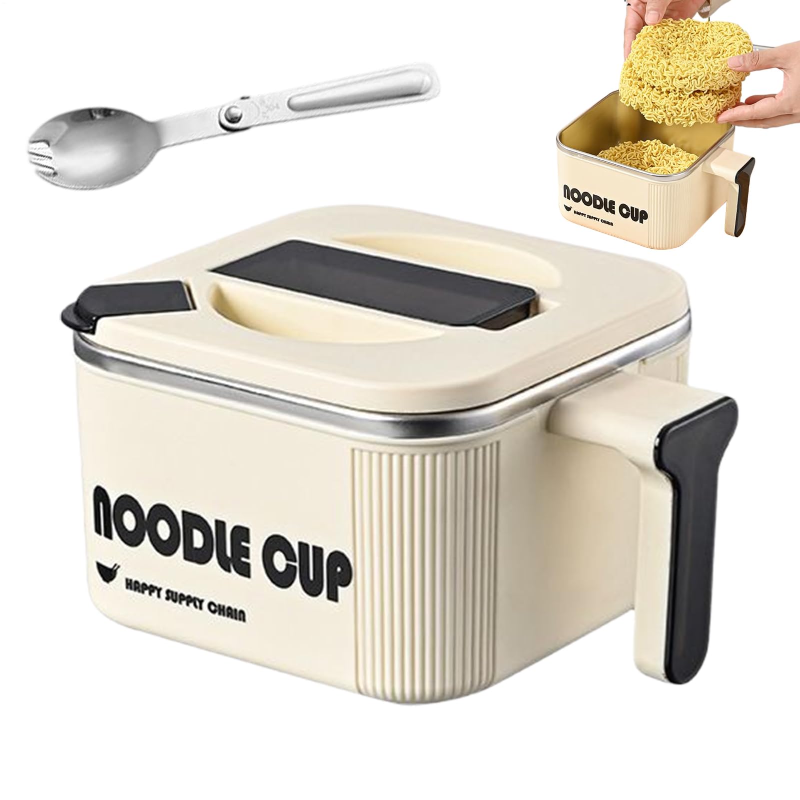 Bol à nouilles inox 1500 ml cuiseur à pâtes micro-ondes avec cuillère