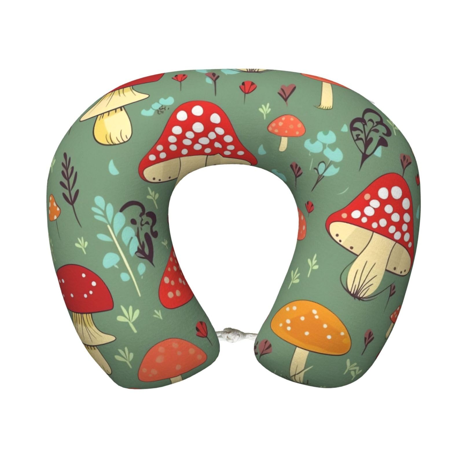 peiyeety Cartoon Mushrooms Travel Pillow Memory Foam - Comfortable U Shape Neck Pillows for Sleeping, Neck and Head Support Portable Airplane Pillow Adjustable Flight Pillow, Washable Cover