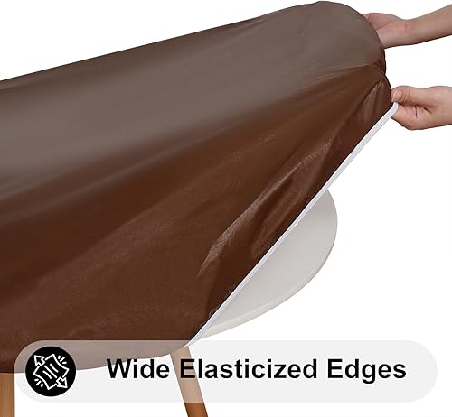 Miniatura 2 de Smiry Mantel redondo para mesa redonda, manteles de vinilo elásticos con parte trasera de franela para mesas redondas de 57 a 68 pulgadas, fundas de