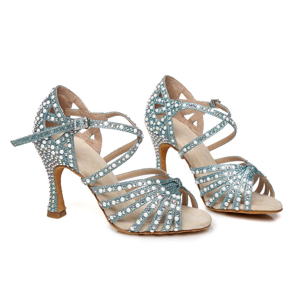 AOQUNFS Tanzschuhe Damen Latein Strass Stöckelschuhe Glitzer Salsa Tango Bachata Samba Party Hochzeit Ballsaal Tanz Schuhe,L429