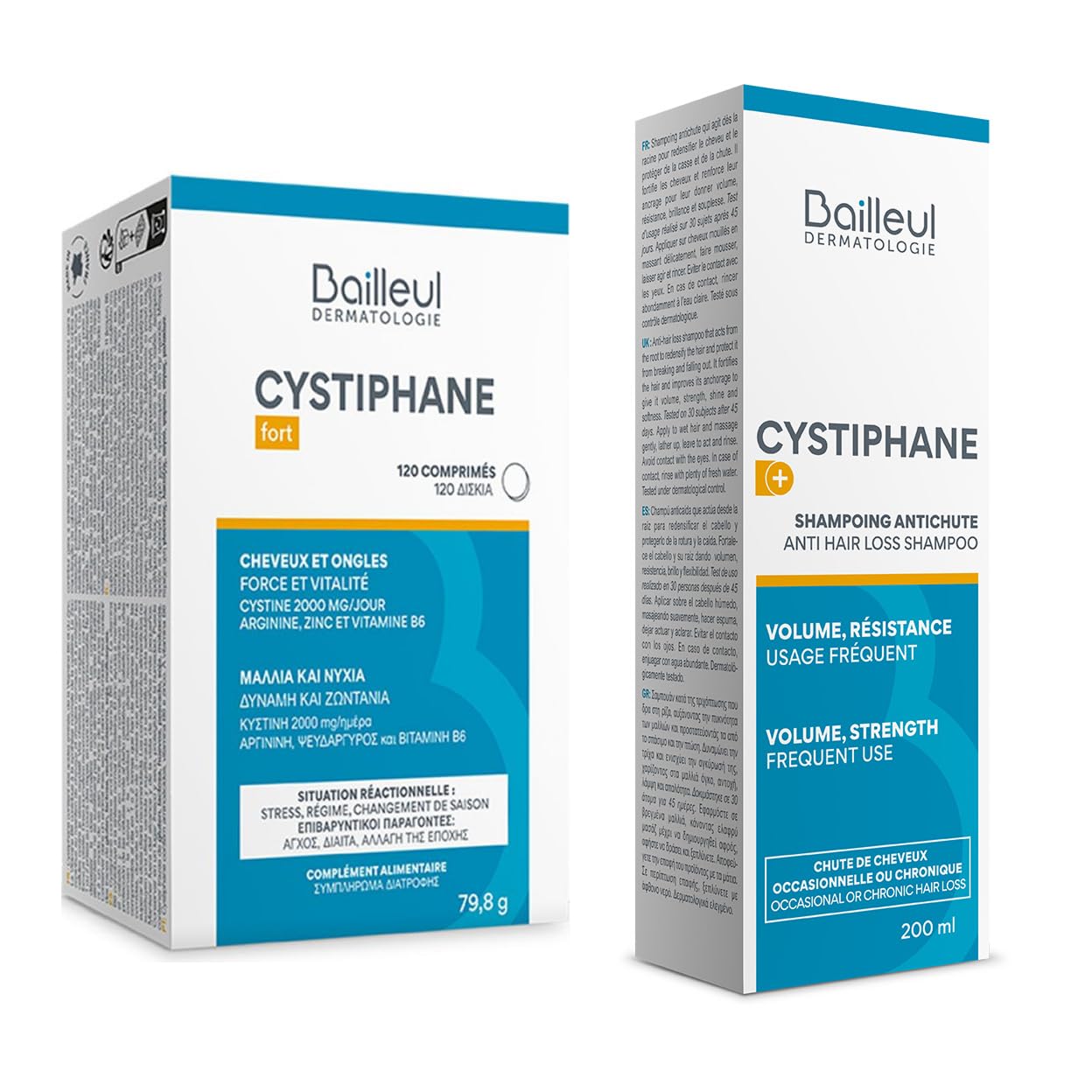 Bailleul | Bundle Anticaída Cabello y Uñas | Cystiphane Fort Complemento Alimenticio 120 comprimidos + Cystiphane+ Champú Anticaída 200 ml