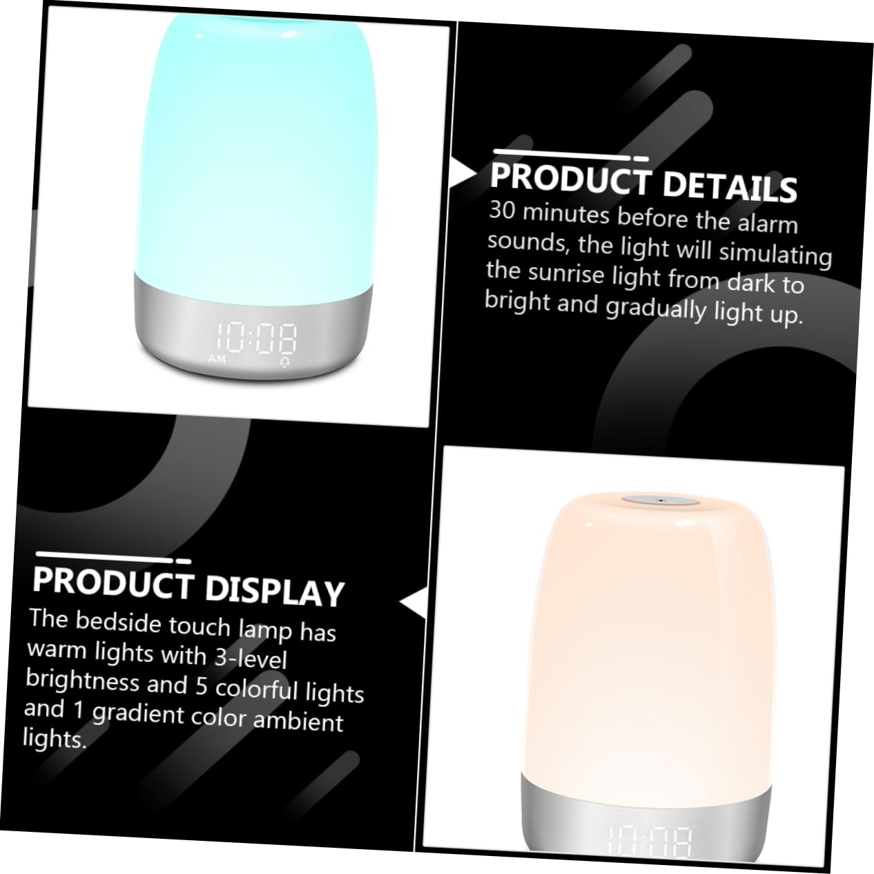 PRETYZOOM Réveil Lampe de Chevet LED Tactile Blanc Minuterie