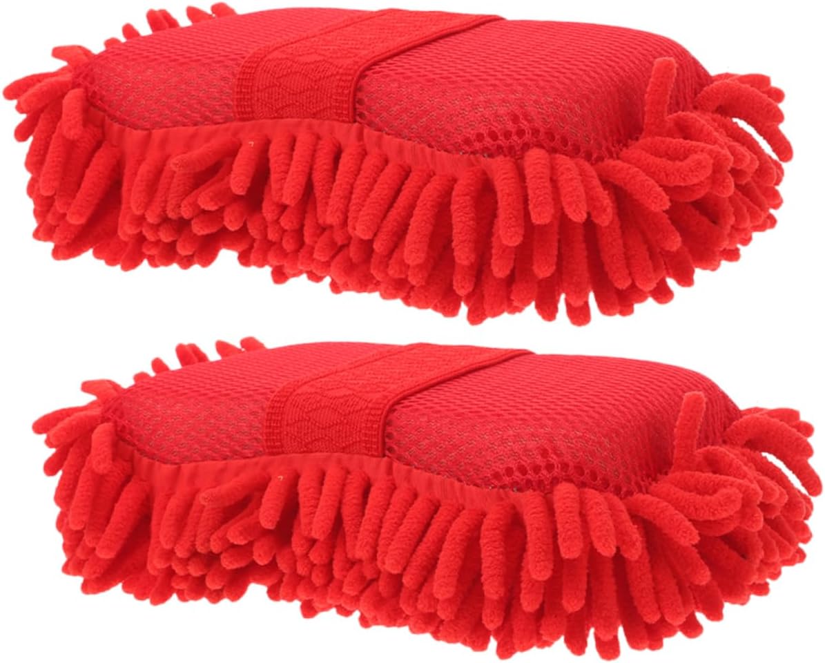 Zerodeko 2pcs Car Wash Sponge Block Chenille Microfiber Mitts Absorbent Scratch-Resistant Multifunctional Cleaning Tool