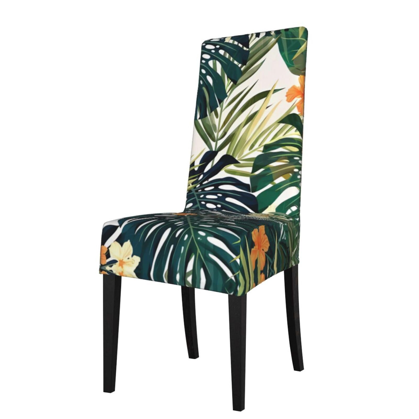 YYHWHJDE Tropical Summer Hawaiian Flower Palm Leaves Prints Protection Cover for Dining Chair – Stretch Slipcovers for a Fresh, Refreshed Dining Room Look!