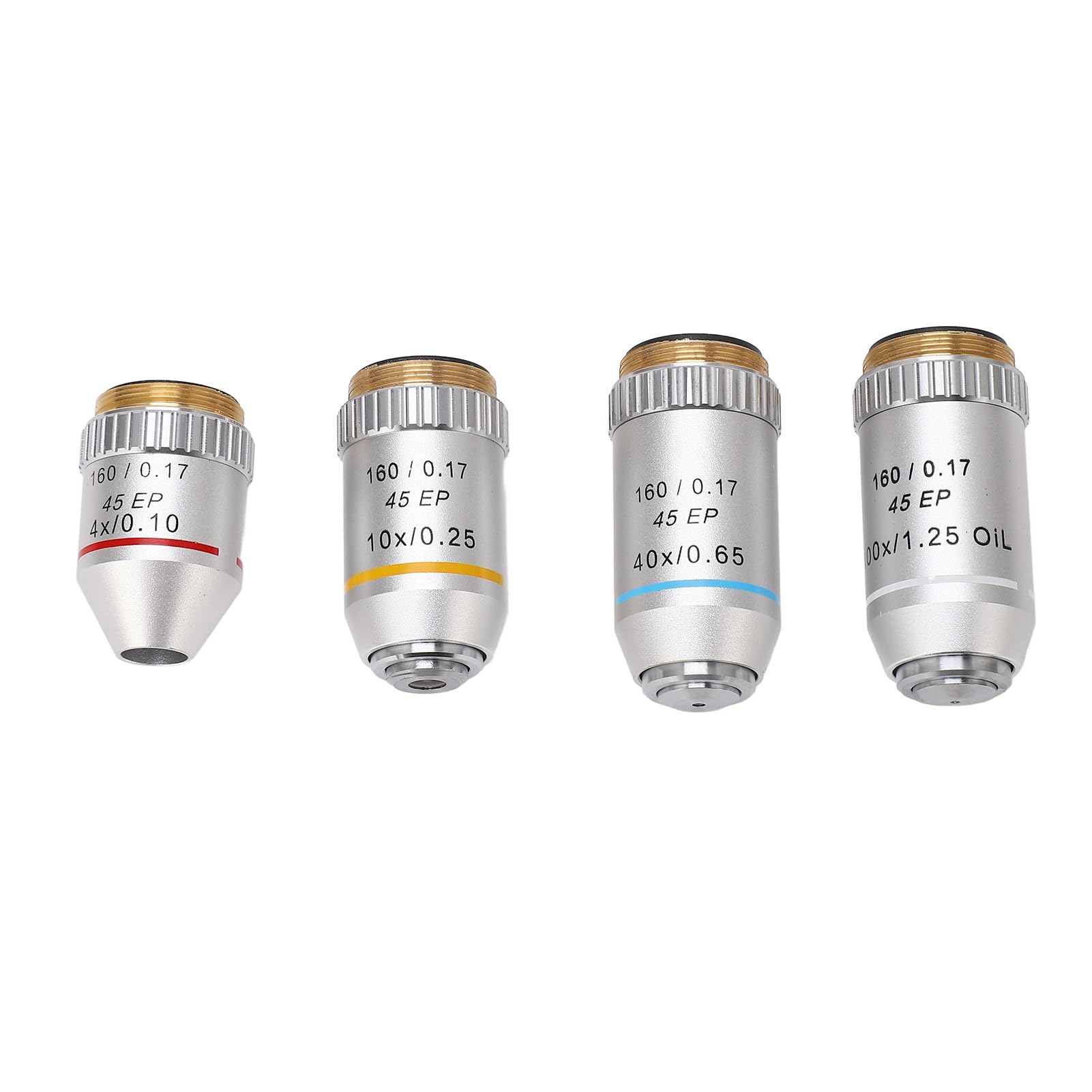 Obiettivo Acromatico, Obiettivo per Microscopio 4X 10X 40X 100X Ottone Cromato Acciaio Inossidabile Dimensioni RMS per Microscopi Biologici Studenti di Laboratorio Uso di Riparazione