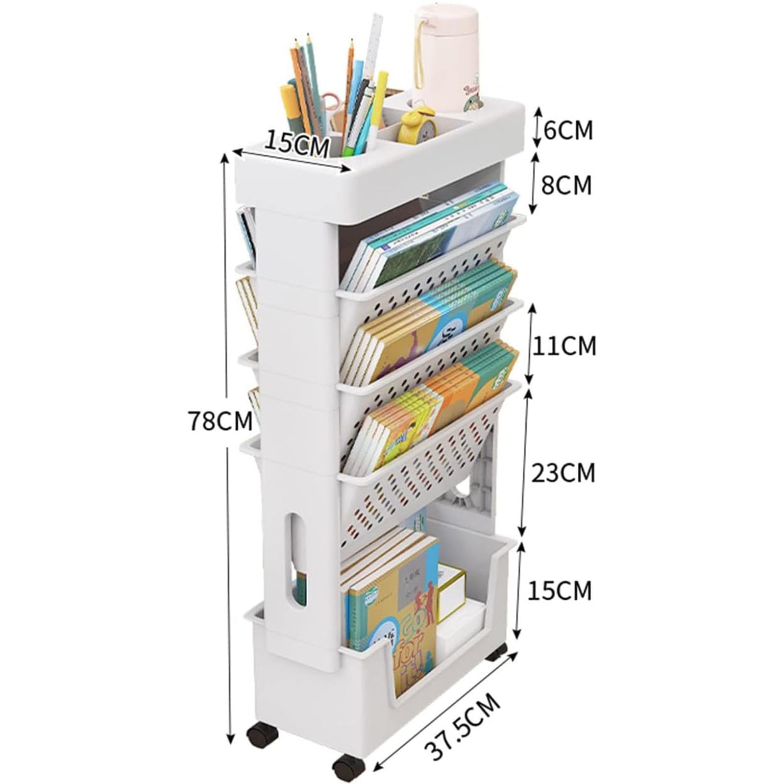 Estantería Móvil para Niños, Estante De Almacenamiento para Carrito Estante De Pie para Estantería Escritorio De Oficina Organizador De Archivos Giratoria Extraíble Material Plástico