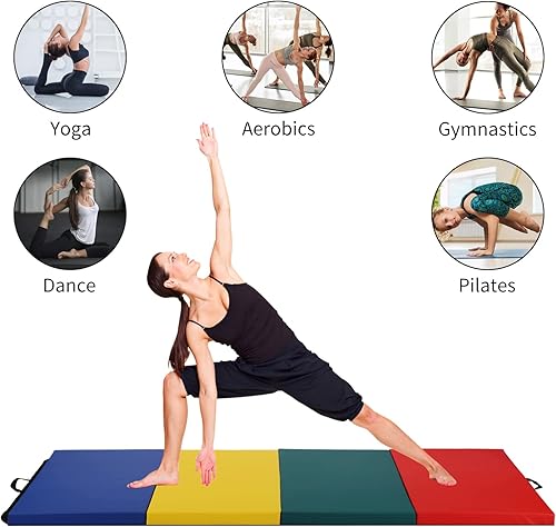 Miniatura 6 de BLKMTY Colchonetas de gimnasia de 4 x 8 x 2 pulgadas, plegable, para gimnasio, yoga, aeróbicos, fitness, colchoneta plegable de gimnasia para niños