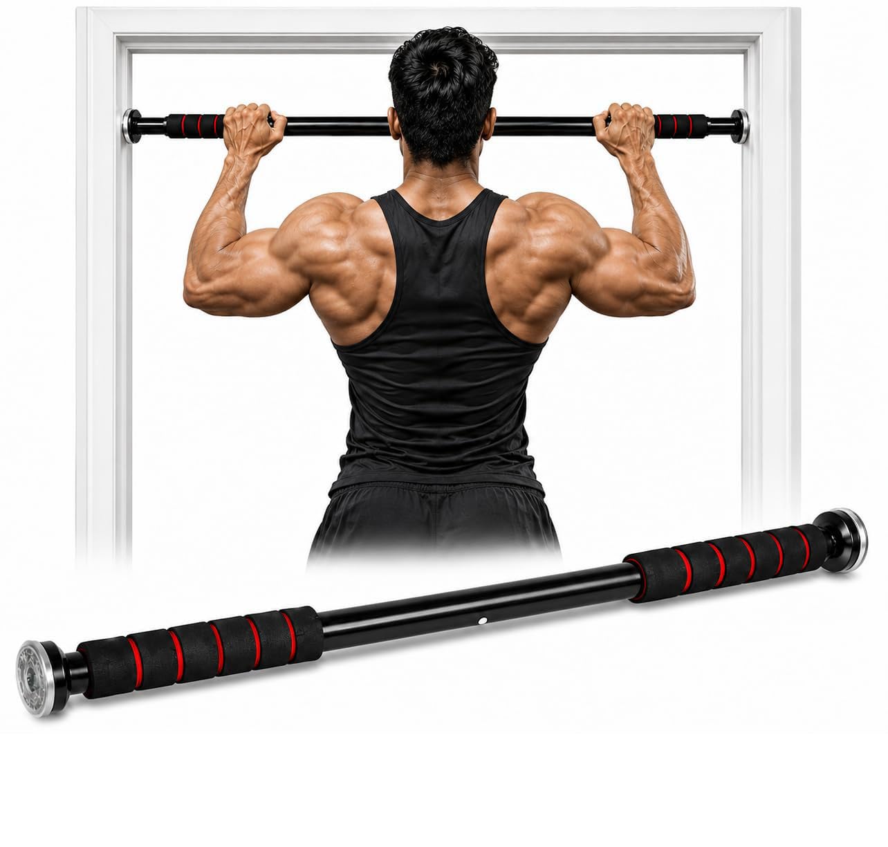 Adjustable Doorway Pull-Up Bar for Home Gym – No Drill Heavy Duty Chin-Up Bar with Non-Slip Foam Grips, Secure Locking Mechanism & Easy Installation Fitness Equipment-image-19