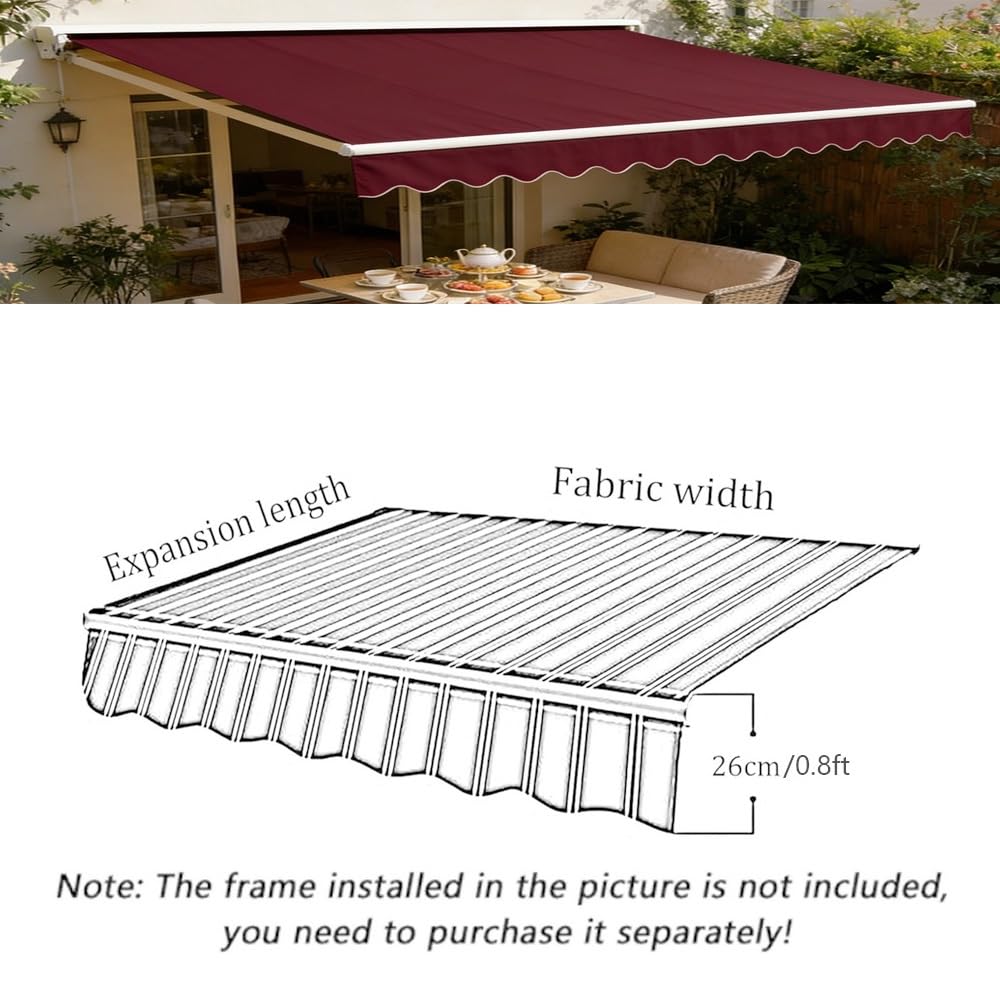 Toldo Retráctil Recambio De Tela 200 240 300 350 400cm Cubierta del Toldo De La Sombra del Sol, Lona Recambio Jardín Patio Terraza Balcón(Khaki,11.5x10ft/350x300cm)