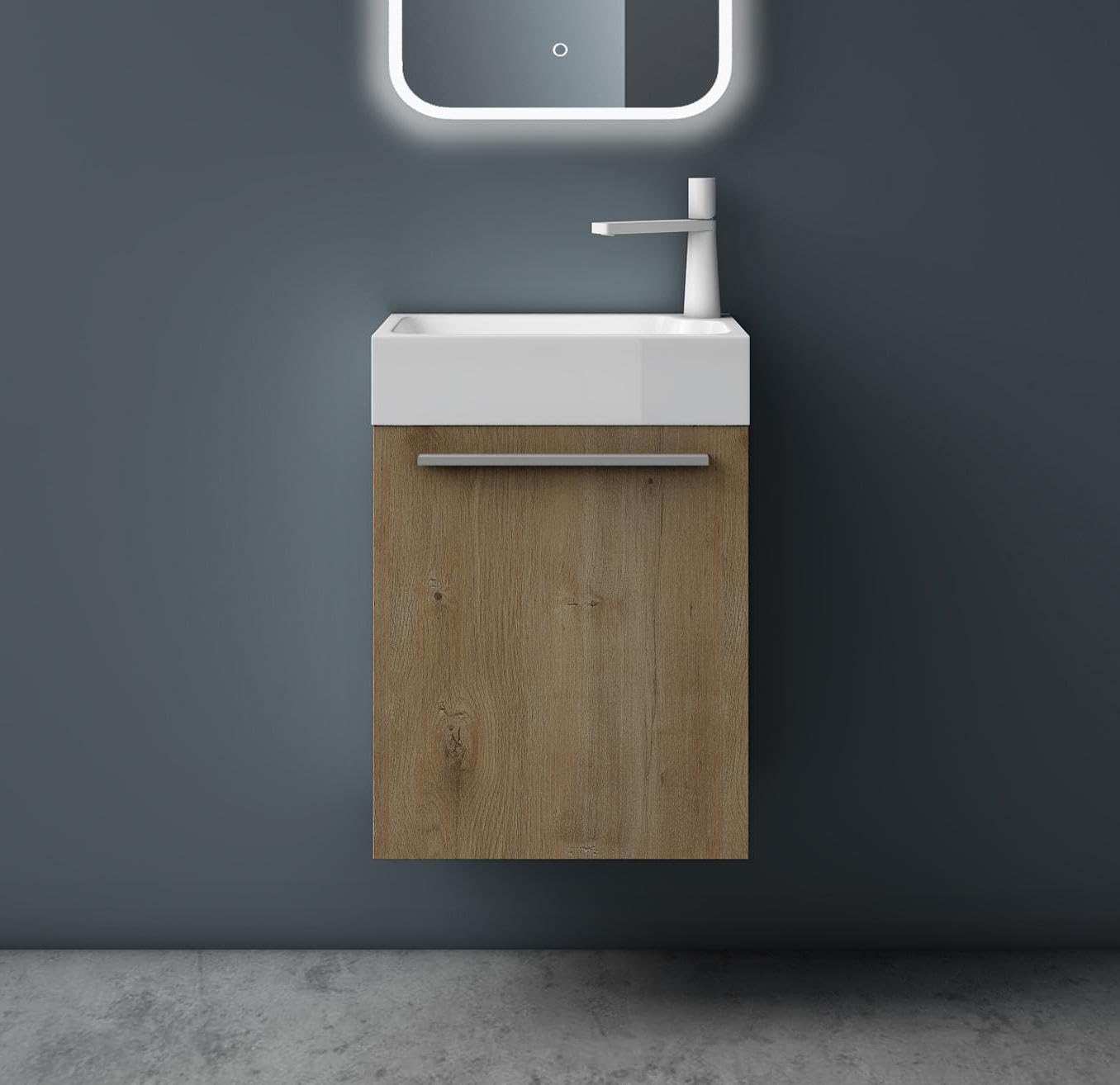 Mai & Mai Meuble de Salle de Bain Marron Clair 46cm Meubles de Salle de Bain Suspendu avec Vasque