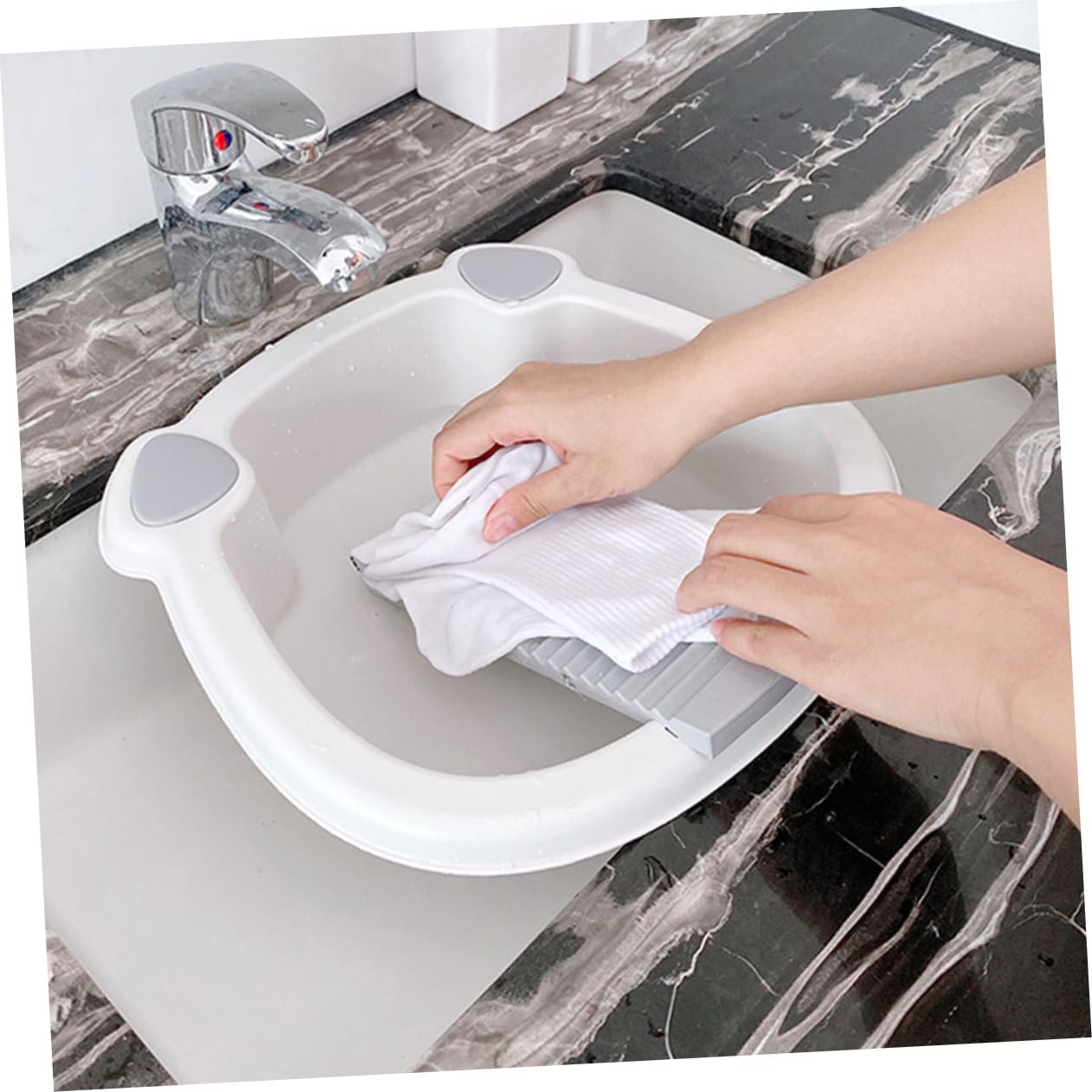 Vaguelly Lavatoio Portatile in Pp 2 Pezzi con Asse Antiscivolo Integrata, Design Multifunzionale a Doppio Bacino, per Casa e Viaggio